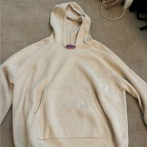 Edikted Cream Knit Hoodie with Front Pocket
